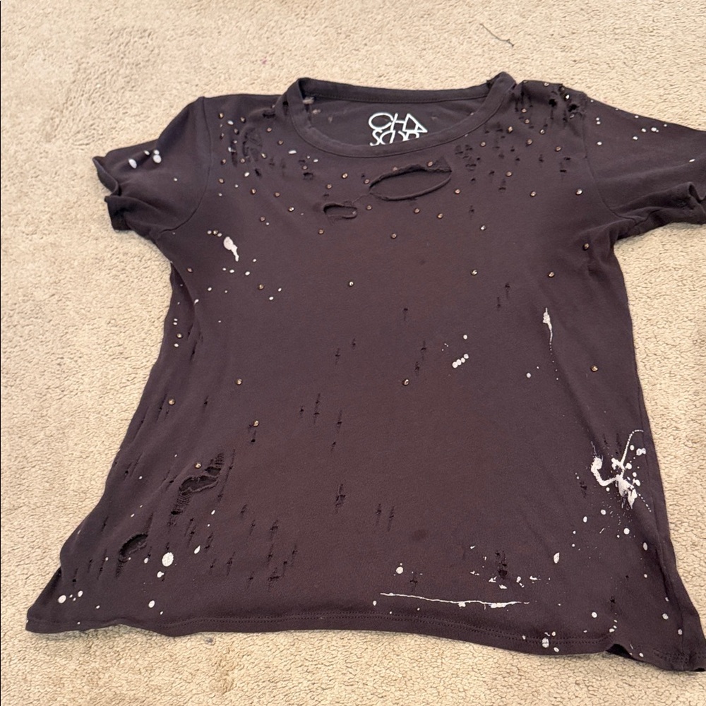 Distressed Black T-Shirt chasor xs